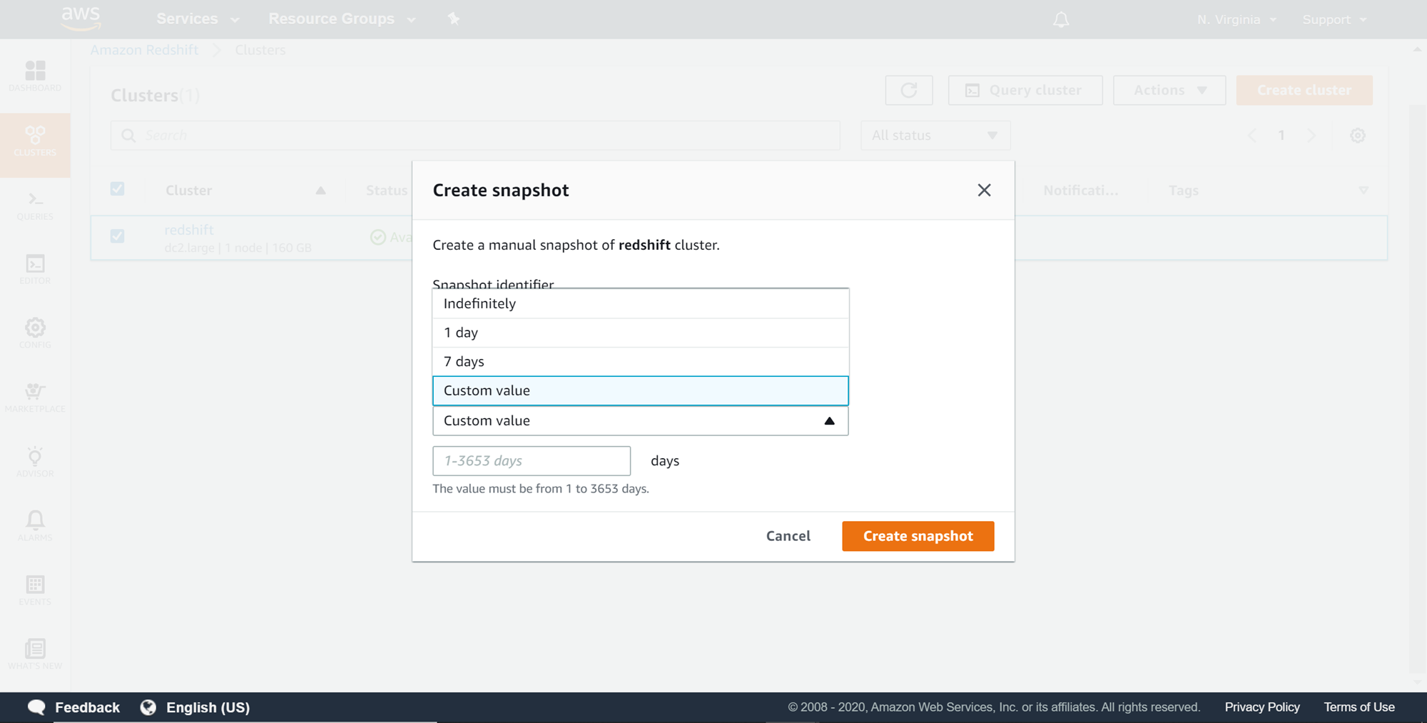 screenshot of Amazon Redshift
